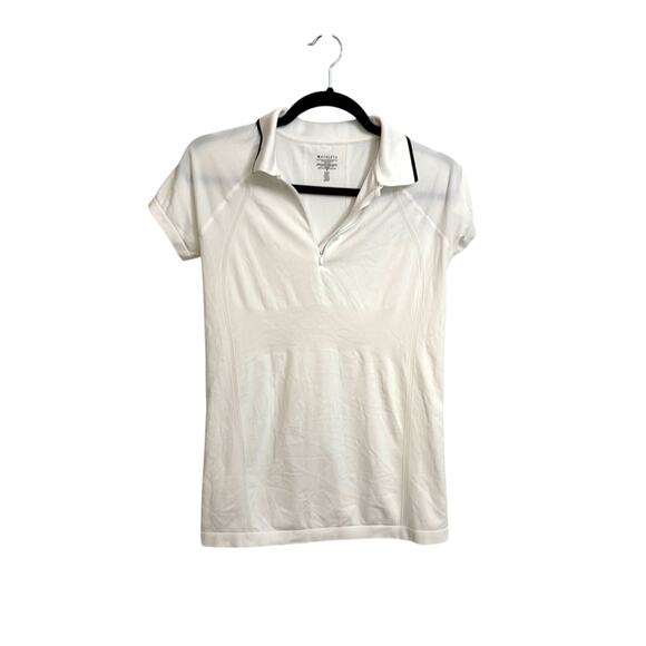 Athleta Polo Shirt Womens Small White Momentum Quarter Zip Seamless Top UPF 50+ - Picture 2 of 4